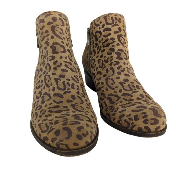 Lucky Brand Basel Women's 8.5 Leopard Print Leather Ankle Booties Side Zip Heel - Picture 9 of 10